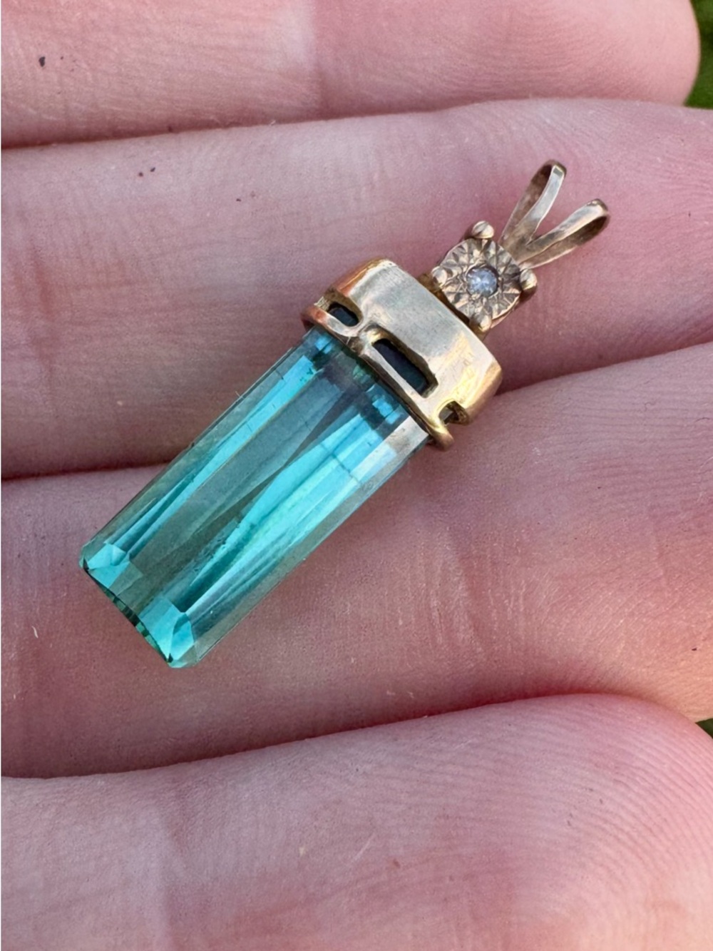 Solid 10k gold RARE Handmade genuine clean tourmaline/diamond pendant high end - Picture 6 of 11